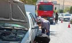 آتشسوزی خودروی سواری زائرین کربلا در میدان آزادگان مهار شد
