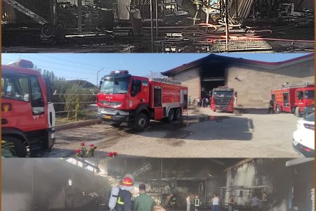 مهار آتش سوزی کارخانه تولید یونولیت در شهرک صنعتی زاگرس